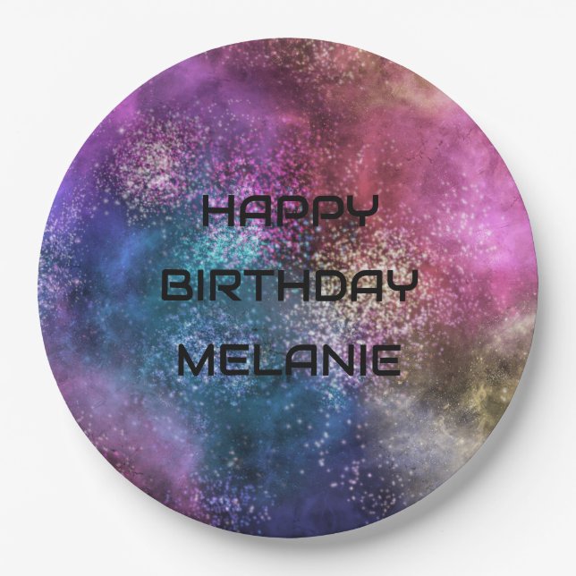Assiettes En Carton Galaxy Joyeux anniversaire (Devant)