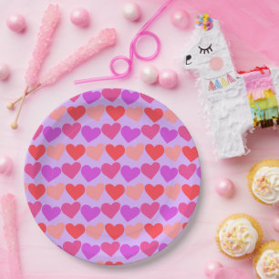 Assiettes En Carton Galentines Valentines Coeurs de jour Super Rétro C