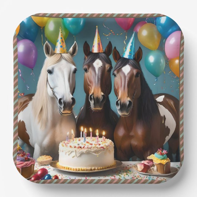 Assiettes En Carton Galloping in Fun : Un Cheval fête d'anniversaire (Recto)