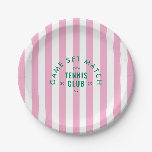 Assiettes En Carton Game Set Match Après Tennis Club Pink Stripe Round (Devant)