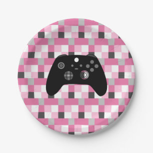 Assiettes En Carton Gamer Girl Pixels roses et Noir Anniversaire