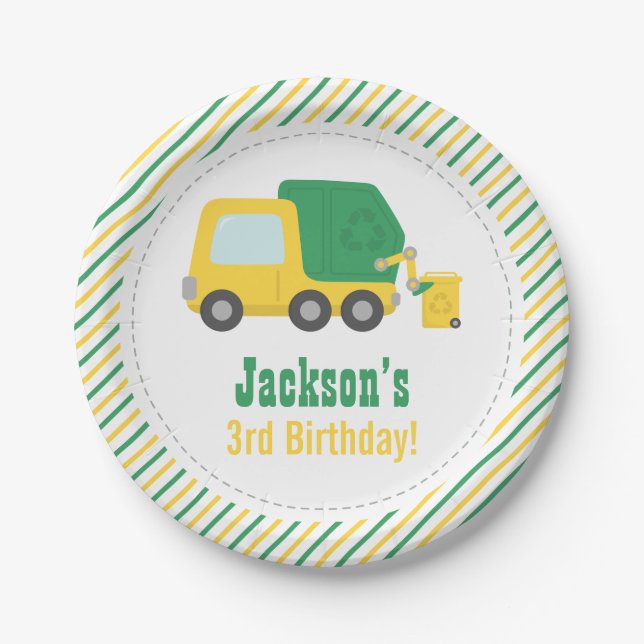 Assiettes En Carton Garbage Truck Boys Anniversaire Fournitures (Devant)