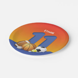 Assiettes En Carton Garçon 11e anniversaire Sports Balls