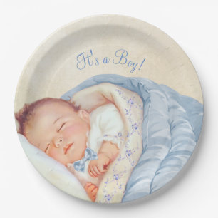 Assiettes En Carton Garçon Baby Shower Vintage