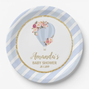 Assiettes En Carton Garçon bleu chaud floral de baby shower de ballon