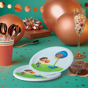 Assiettes En Carton Garçon Jouant Basketball Plaques de papier