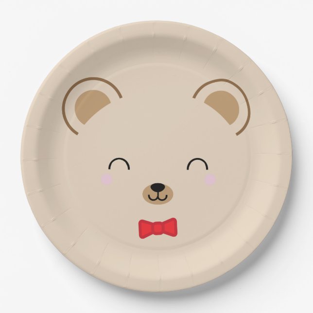 Assiettes En Carton garçon ours en peluche ANNIVERSAIRE FÊTE rouge (Devant)