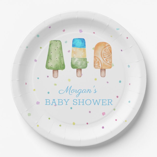 Assiettes En Carton Garçon prêt à faire la pop Baby shower d'été (Devant)