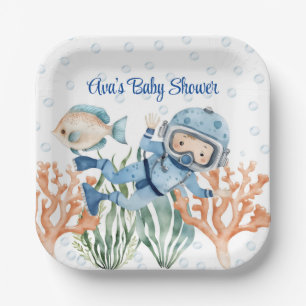 Assiettes En Carton Garçon Sous Le Baby shower De Mer