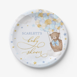 Assiettes En Carton Garçon Teddy Oear Baby shower Blue Gold Stars Par