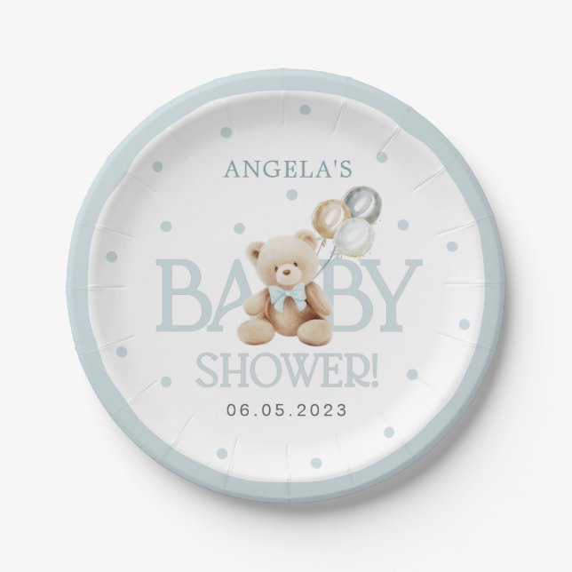 Assiettes En Carton Garçon Teddy Ours Nous Pouvons Attendre Baby showe (Devant)