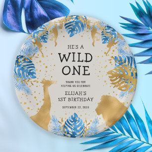 Assiettes En Carton Garçons 1er Anniversaire Party Blue Ecru Safari