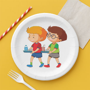 Assiettes En Carton Garçons adorables transportant des plateaux alimen