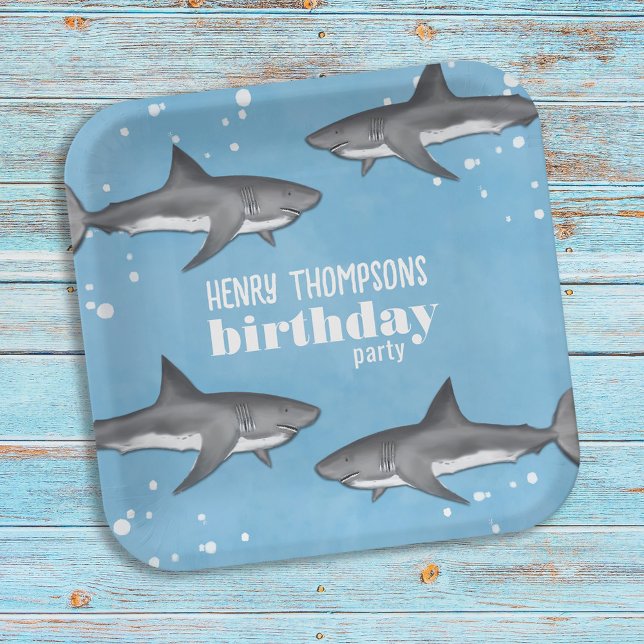 Assiettes En Carton Garçons Anniversaire fête requins personnalisés (Créateur téléchargé)