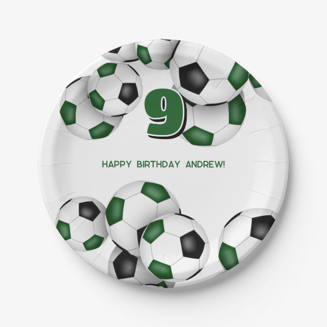 Assiettes En Carton garçons filles vert noir soccer sport fête d'anniv (Devant)