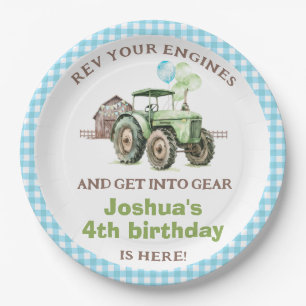 Assiettes En Carton Garçons Green Blue Balloons Tracteur Anniversaire