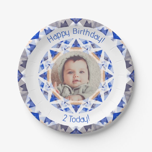 Assiettes En Carton Garçons Joyeux Anniversaire Vibrant Blue Star Cust (Devant)