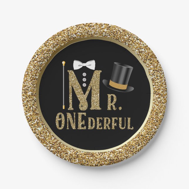 Assiettes En Carton Garçons M. ONEderful Premier Anniversaire Plaques  (Devant)