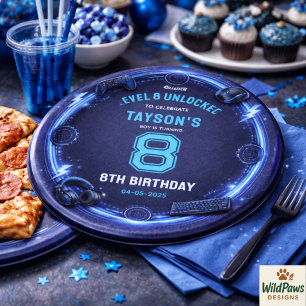 Assiettes En Carton Garçons Moderne Cool Bleu Jeux 8ème Anniversaire