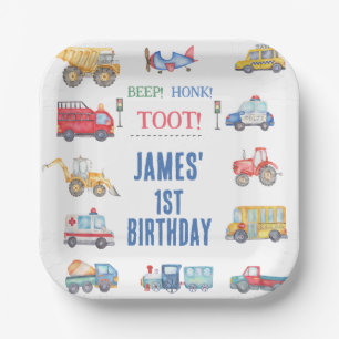 Assiettes En Carton Garçons modernes Transport 1er anniversaire