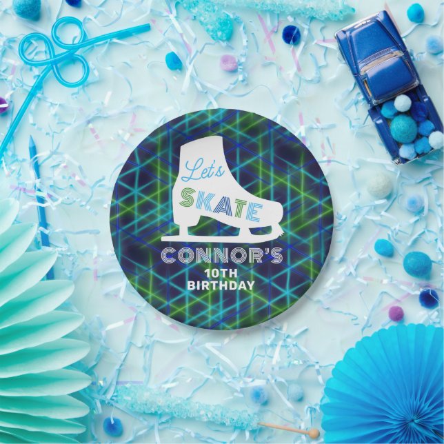 Assiettes En Carton Garçons Patinage sur glace Anniversaire Fête Neon (Fête)