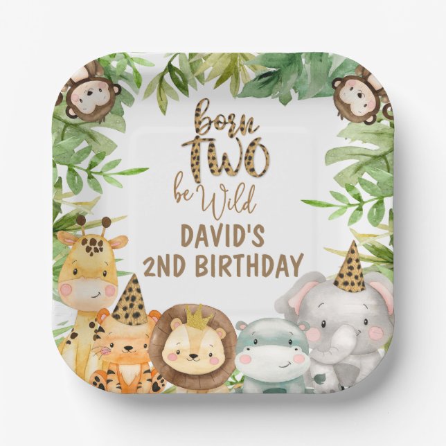 Assiettes En Carton Garçons Safari Animaux Deux Sauvages Anniversaire  (Recto)