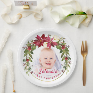Assiettes En Carton Garde photo de la 1ère couronne de Noël de bébé