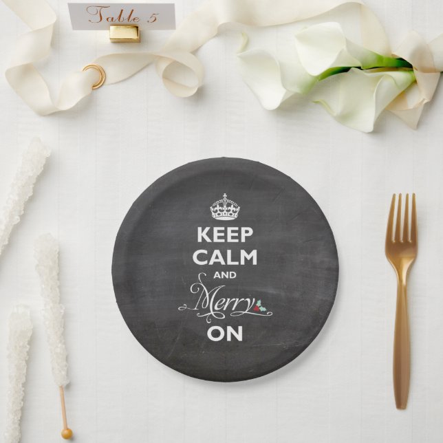 Assiettes En Carton Gardez Le Calme Et Le Joyeux Sur Chalkboard Drôle  (Mariage)