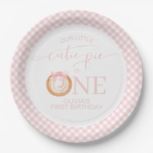 Assiettes En Carton Gâteau au citrouille Cutie Pie carreaux roses invi