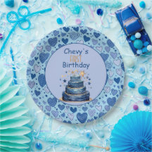 Gâteau d'anniversaire Bleu Cœurs Premier Anniversa