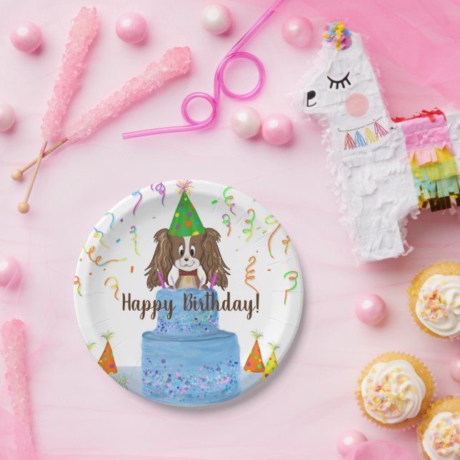 Assiettes En Carton Gâteau d'anniversaire Cavalier King Charles Spanie (Fête)