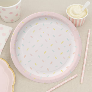 Assiettes En Carton Gâteau d'anniversaire crème glacée rose pastel Con