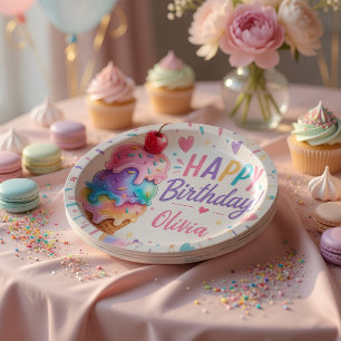 Assiettes En Carton Gâteau d'anniversaire de glace pastel personnalisé