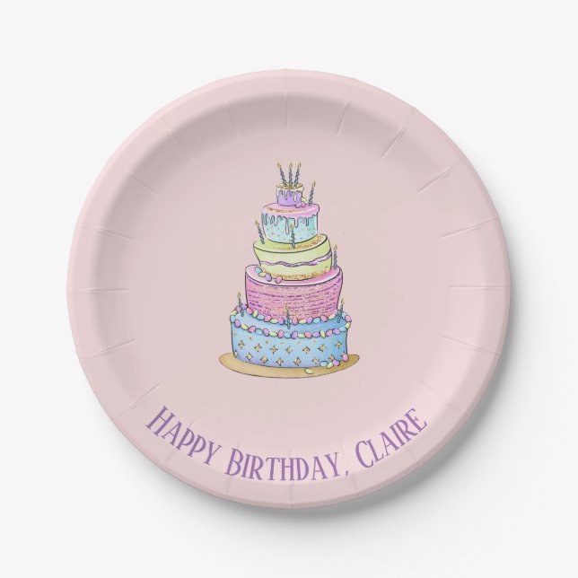 Assiettes En Carton Gâteau d'anniversaire de la princesse de petite (Devant)