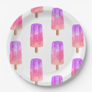 Assiettes En Carton Gâteau d'anniversaire fille glaces roses violettes