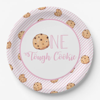 Assiettes En Carton Gâteau d'anniversaire One Tough Cookie et rayures