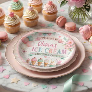 Assiettes En Carton Gâteau d'anniversaire personnalisé en glace pastel