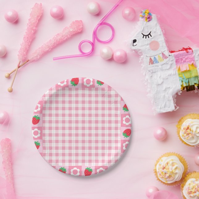 Assiettes En Carton Gâteau de fête d'anniversaire rose et rouge Berry (Fête)