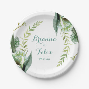 Assiettes En Carton Gâteau de Mariage de calligraphie vintage vert Euc