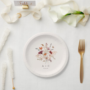 Assiettes En Carton Gâteau de Mariage Élégant Bohème Fleurs Sauvages A