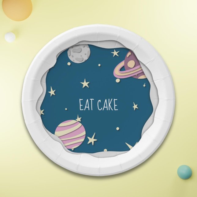 Assiettes En Carton Gâteau Galaxy Rose Bleu Étoiles & Planètes (Créateur téléchargé)