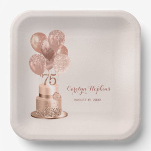 Assiettes En Carton Gâteau Rose Gold 75e Anniversaire