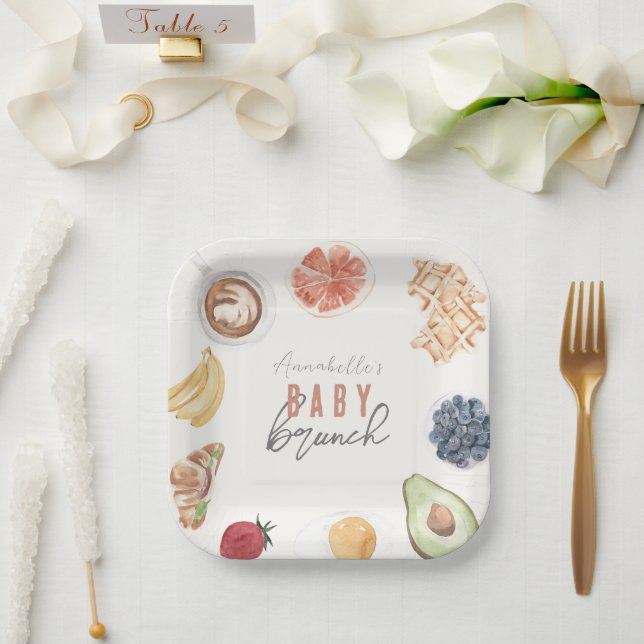 Assiettes En Carton gaufres Café Fruits Aquarelle Bébé Brunch (Mariage)