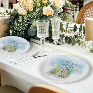 Assiettes En Carton Gazebo élégant   fleurs colombes Mariage Luxe