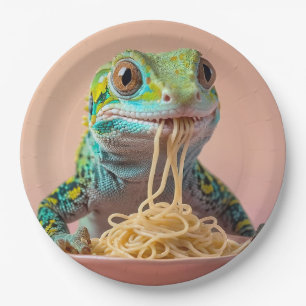 Assiettes En Carton Gecko Drôle Manger Spaghetti