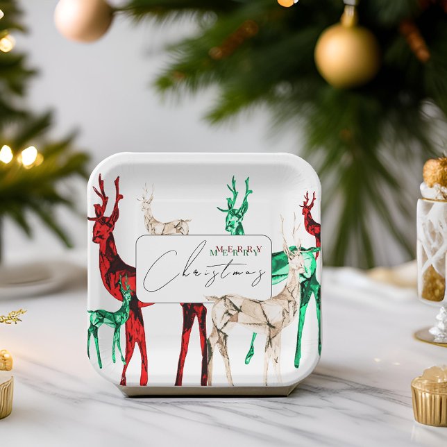 Assiettes En Carton Gemstone Crystal Reindeer Joyeux Noël (Créateur téléchargé)