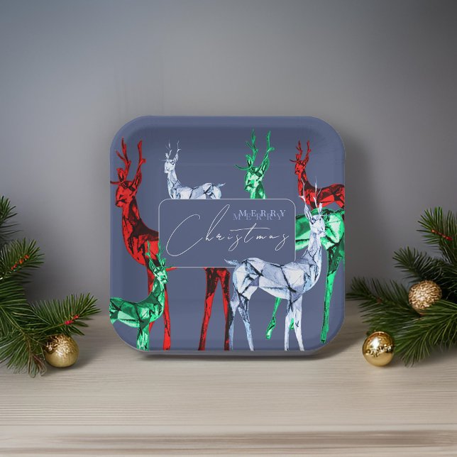 Assiettes En Carton Gemstone Crystal Reindeer Merry Christmas Holiday (Créateur téléchargé)