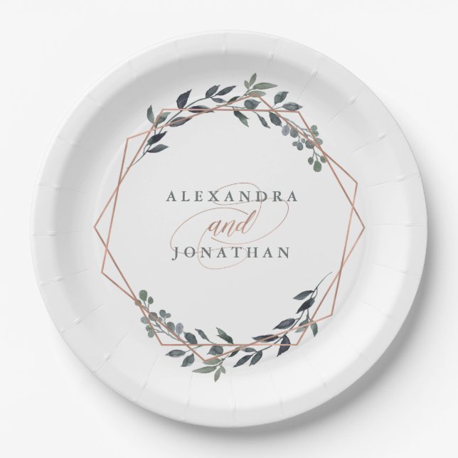 Assiettes En Carton Geo vert | Mariage or Rose (Devant)