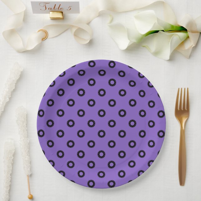 Assiettes En Carton Geo violet et noir (Mariage)