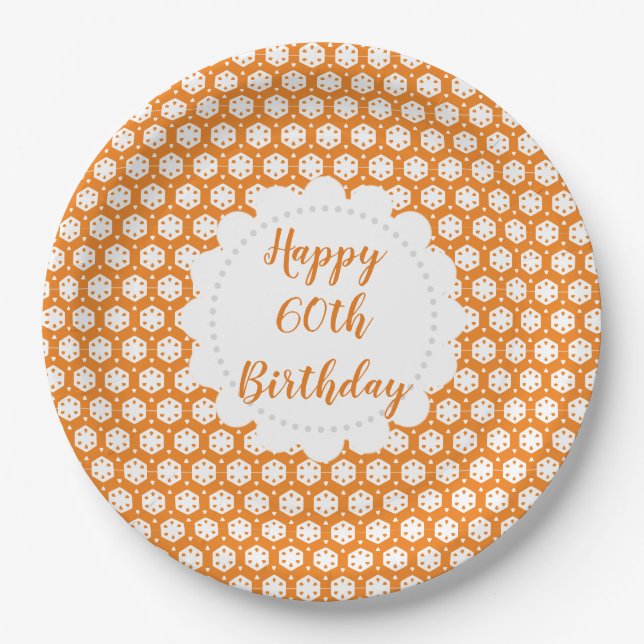 Assiettes En Carton Géométrie en agrumes orange 60e anniversaire (Devant)